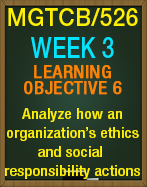 MGTCB/526 COMPETENCY 3 LO6: Analyze how an organization’s ethics and social responsibility actions affect the business environment.
